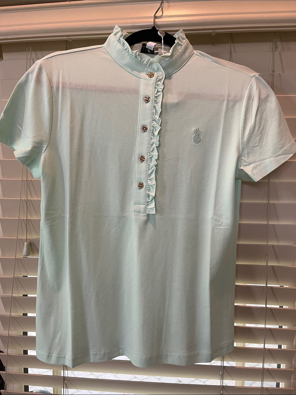 Women’s  Ruffle-Trim Polo Shirt - Light Mint